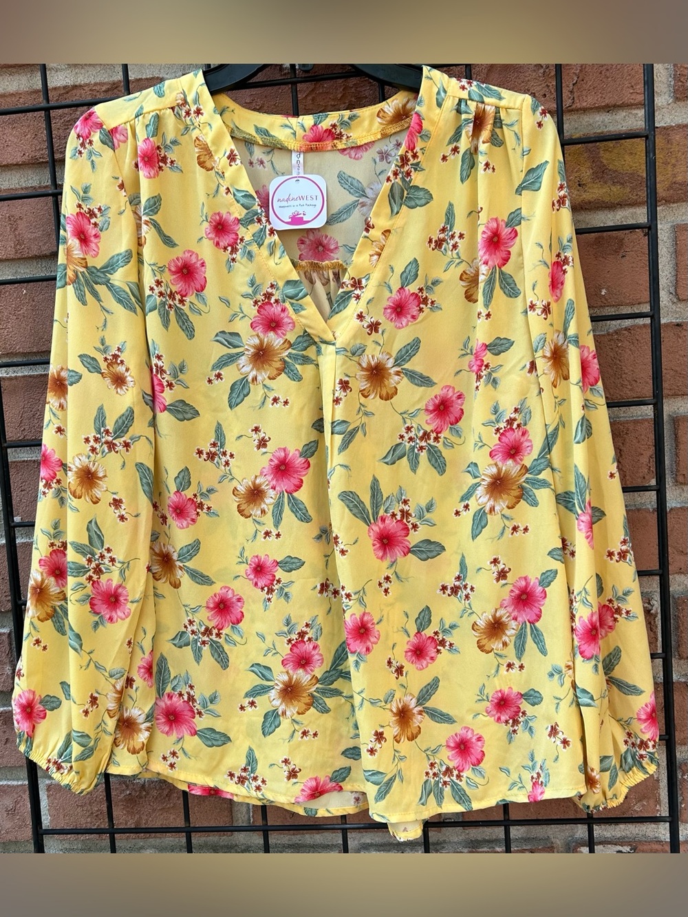 dna couture Yellow Floral V-Neck Long Sleeve Top